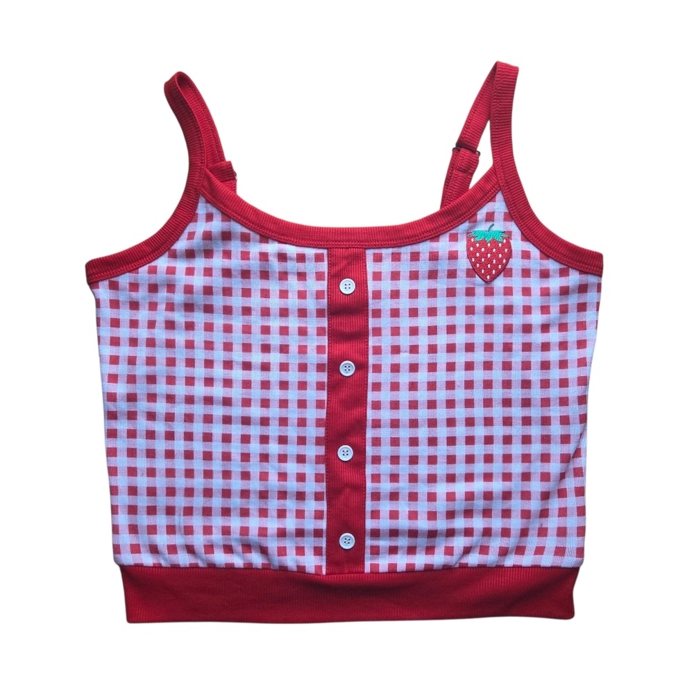 Sweet Society Hot Topic Cropped Strawberry Tank Top Small| Gingham Cute Fruit